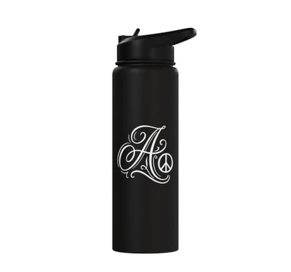 fancy Italic script Initial Letter A minimalist peace symbol Stainless Steel Insulated Water Bottle - color: Black