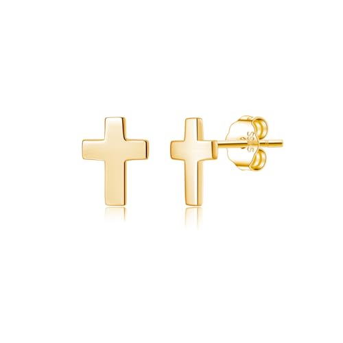 Reffeer Solid 925 Sterling Silver Cross Stud Earrings for Women Teen Small Cross Earrings Studs - color: B-Yellow