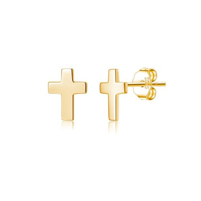 Reffeer Solid 925 Sterling Silver Cross Stud Earrings for Women Teen Small Cross Earrings Studs - color: B-Yellow