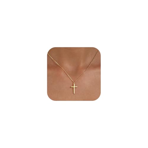 Cross Necklace for Women, Dainty 14K Gold Plated CZ Pendant - color: Gold-3D cross