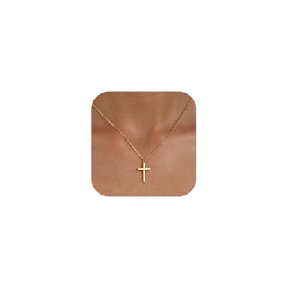 Cross Necklace for Women, Dainty 14K Gold Plated CZ Pendant - color: Gold-3D cross