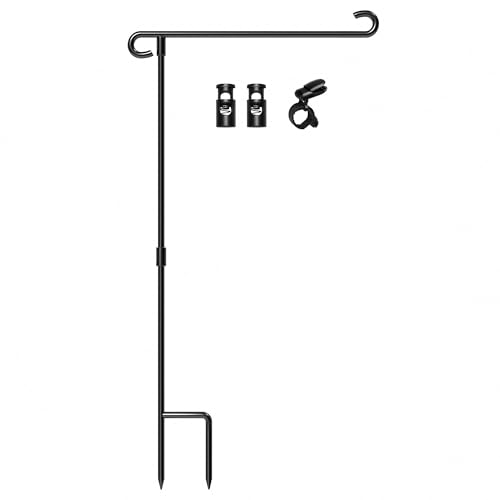 HOOSUN Garden Flag Stand,Wrought Iron Yard Flag Holder Stand,Perfect Garden Flag Holder for 12.5x18 inch Garden Flags,4th of July Memorial Day Garden Decorations - color: Black A