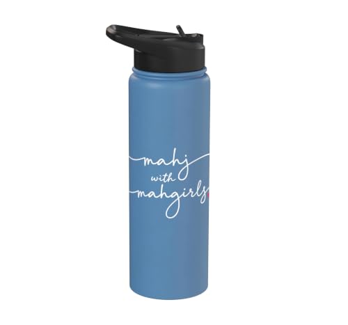 Mahjong With MahGirls Elegant Script Heart Stainless Steel Insulated Water Bottle - color: Light Blue