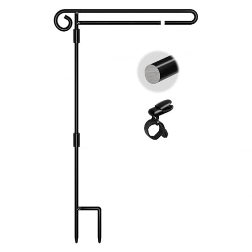 HOOSUN Garden Flag Stand Holder,Yard Flag Holder For Small Flags 12 x 18,Yard Sign Garden Flags Stake For Outside,Small Metal Garden Flag Pole For Yard With Tiger Clip - color: Black B