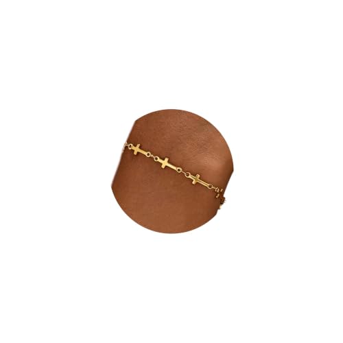 18K Gold Plated Pearl Beaded Cross Bracelets for Women Adjustable - color: Multi Cross-Gold