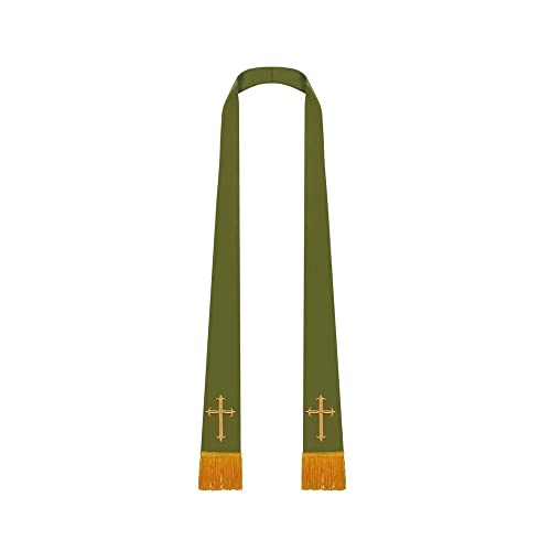 Unisex Adult Clergy Stole – Embroidered Church Crosses – 90” Long, Fits All Body Types, 4 Colors Available - color: Olive