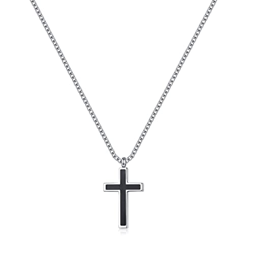 REVEMCN Christian Black Gold Silver Cross Necklace for Boys & Men, 16-22" - color: Black - 0.8'' × 0.5'' cross pendant, size: 20 inches