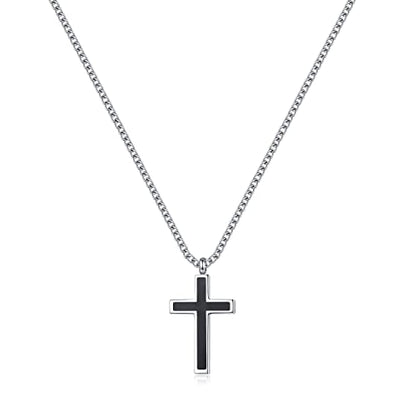 REVEMCN Christian Black Gold Silver Cross Necklace for Boys & Men, 16-22" - color: Black - 0.8'' × 0.5'' cross pendant, size: 20 inches