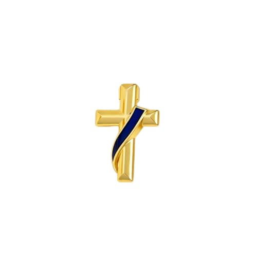Clergy Gold Cross Lapel Pin with Enamel Ribbon, Christian Religious Brooch Badge, Suit Collar Accessory Faith Gift for Church Staff Believers - color: Blue
