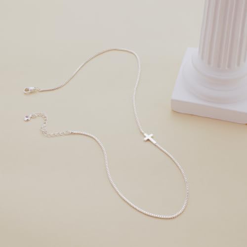 Rotnso Cross Necklace for Women 14K Gold Plated Dainty Small Pendant Choker - style: Box Chain Sideways Cross-SL