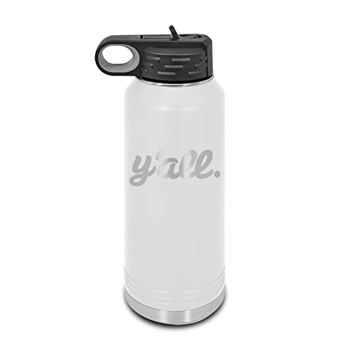Y'all Laser Engraved Water Bottle Customizable Polar Camel Stainless Steel with Straw - southern script you all you’ll White 32 oz - color: White