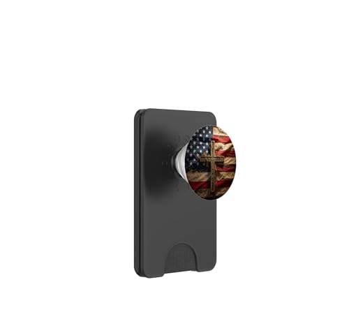 American Flag USA Cross Christian Faith Patriotic PopSockets PopWallet for MagSafe - style: Magnetic PopWallet
