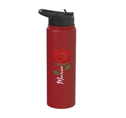 Maria Personalized Rose Name Elegant Floral Women Girls Stainless Steel Insulated Water Bottle - color: Red