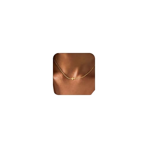 Cross Necklace for Women,Dainty 14k Gold Plated Pendant Necklaces - color: Gold-3