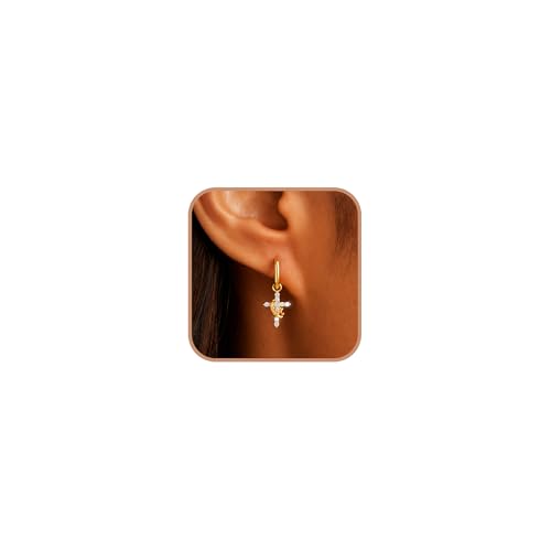 925 Sterling Silver Crown Cross Drop Dangle Earrings for Women - color: Gold