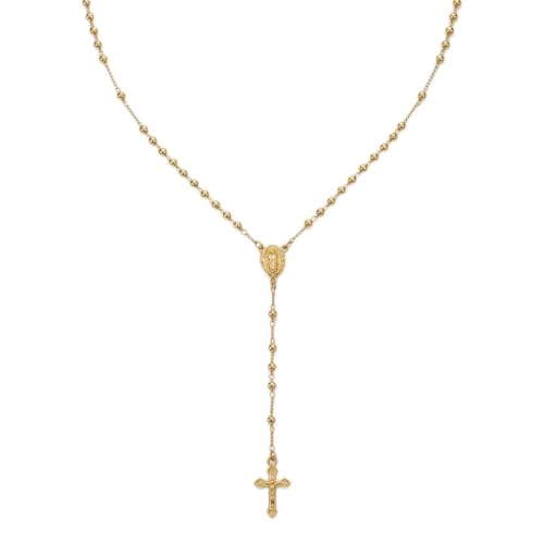 Nazareth Store 18K Gold Plated Rosary Necklace Our Lady of Guadalupe Rosaries Bead Cross Y Necklace Chain for Women - size: 4 mm Gold