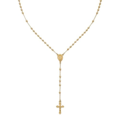 Nazareth Store 18K Gold Plated Rosary Necklace Our Lady of Guadalupe Rosaries Bead Cross Y Necklace Chain for Women - size: 4 mm Gold