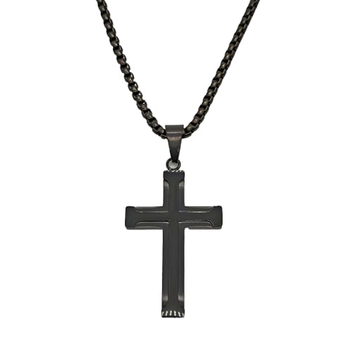 Cross Necklace for Men, Stainless Steel Black/Silver Cross Pendant Religious Necklace Christian Jewelry Chain 60 cm/23.6 inches - color: Black