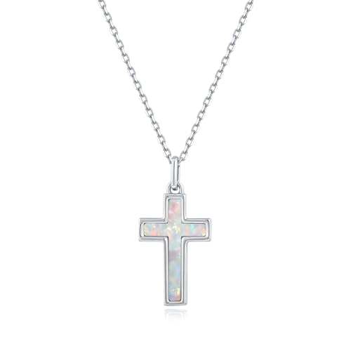 S.Leaf Cross Necklace for Women Gold Plated Cross Charm Necklaces for Women Dainty Opal Shell Choker Pendant Jewelry Necklaces for Women Religious Faith Christian Birthday Gifts for Women Mom Her Grandma Valentines Day Mother Day - color: Opal_Silver