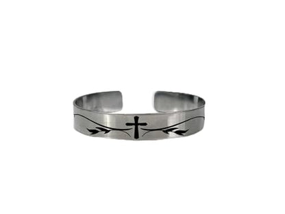 FashionJunkie4Life 925 Sterlin Silver and Stainless Steel Open Cuff Bracelet - color: Thick Cross