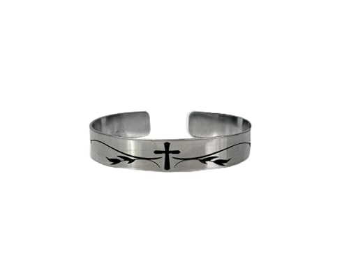 FashionJunkie4Life 925 Sterlin Silver and Stainless Steel Open Cuff Bracelet - color: Thick Cross