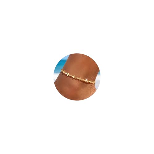 14K Gold/Sterling Silver Plated Ankle Bracelets for Women Waterproof Layered Stackable Sparkly Chain Birthstone Charm Non Tarnish Large Adjustable Birthday Jewelry Gift - color: Gold2