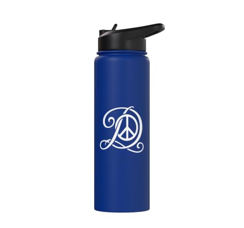 fancy Italic script Initial Letter D minimalist peace sign Stainless Steel Insulated Water Bottle - color: Royal Blue