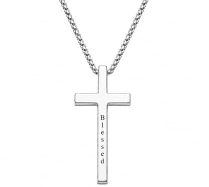 Engraved Cross Necklace for Men, Women & Boys & Girls Cross Necklace, Stainless Steel Cross Pendant Necklace, Faith & Inspiration Christian Jewelry Gift - color: Blessed