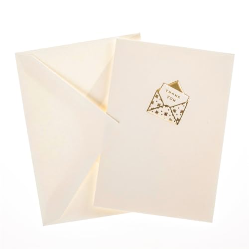 Graphique Just a Note La Petite Presse Boxed Notecards, 10 Embellished Gold Foil Blank"Thank You" Cards with Matching Envelopes and Storage Box, 3.25" x 4.75" - color: Just a note