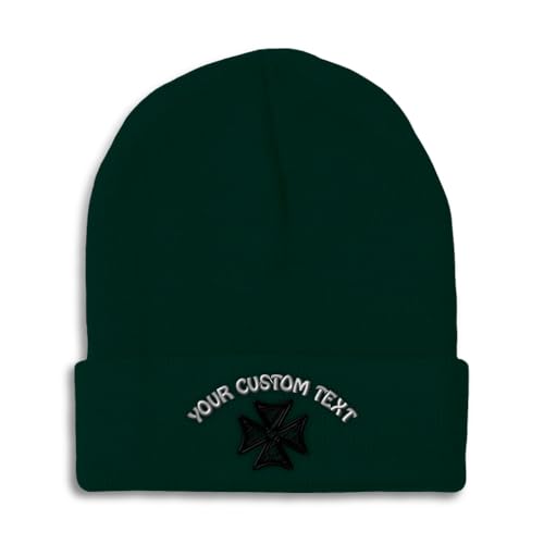 Custom Beanies for Men Iron Cross God Jesus Christ Christian Skull Cap Winter Hats for Women One Size - color: Forest Green Personalized Text Here