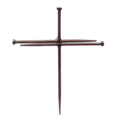 Wowser Brown Metal Wall Cross with Three Nails, Rustic Christian Wall Decor, Religious Hanging Cross for Home, Church or Prayer Room, Inspirational Faith Gift, 12 Inch