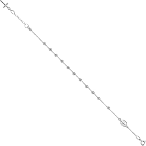 IceCarats 14K White Gold 1mm Cable Chain Virgin Mary Cross Charm Bracelet