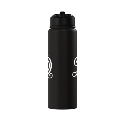 fancy Italic script Initial Letter D minimalist peace sign Stainless Steel Insulated Water Bottle - color: Black