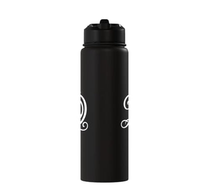 fancy Italic script Initial Letter D minimalist peace sign Stainless Steel Insulated Water Bottle - color: Black