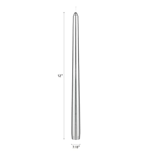 Mega Candles 12 pcs Unscented Silver Taper Candles, Hand Poured Wax Candle 12 Inch x 7/8 Inch, Home Décor, Wedding Receptions, Centerpieces, Occasions, Events, Romantic Dinners, Prayer, Holders - color: Silver