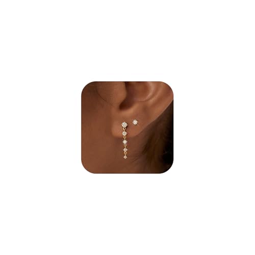 Bheop Gold Silver Dangle Earrings for Women, Cubic Zirconia Earring Stack - color: Gold-cz tassel stud set