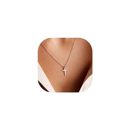 MONOZO Dainty 14K Gold Plated Cross Necklace for Women Jewelry Gifts Trendy - color: Silver- Simple Cross
