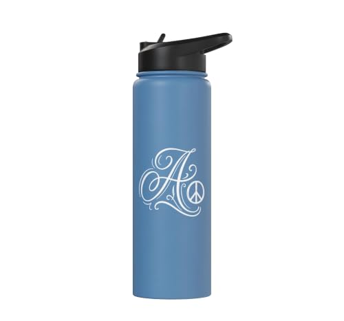 fancy Italic script Initial Letter A minimalist peace symbol Stainless Steel Insulated Water Bottle - color: Light Blue