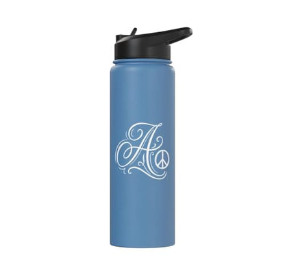 fancy Italic script Initial Letter A minimalist peace symbol Stainless Steel Insulated Water Bottle - color: Light Blue