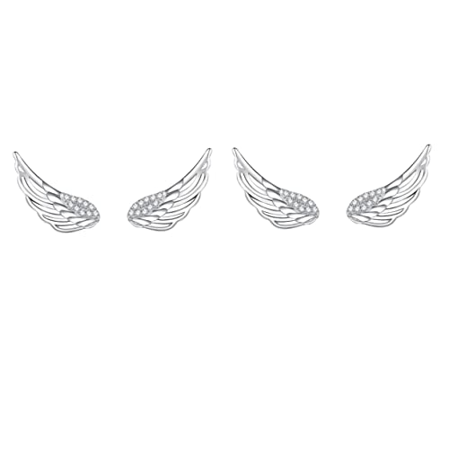 LIFKOME 2 Pairs Angel Wing Earrings 925 Sterling Silver Angel Wing Stud Cartilage Earrings for Women