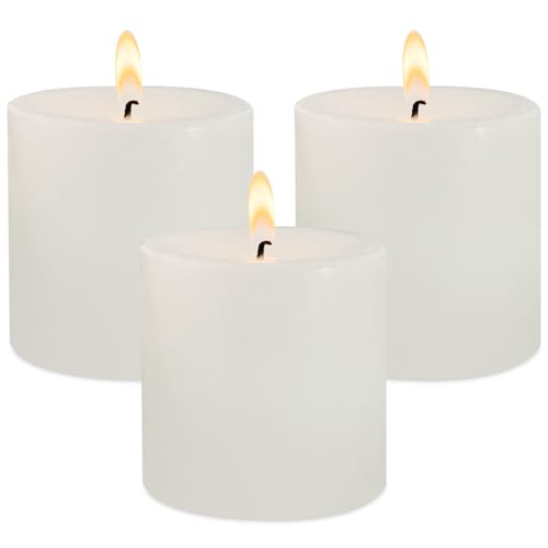 3" x 3" Hand-Poured Unscented White Pillar Candles, Dripless Candles Set of 3, Smokeless, Clean Burning, Approx 40 Hours Burn Time, Wedding, Dinner, Christmas and Home Decor