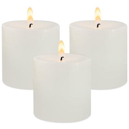 3" x 3" Hand-Poured Unscented White Pillar Candles, Dripless Candles Set of 3, Smokeless, Clean Burning, Approx 40 Hours Burn Time, Wedding, Dinner, Christmas and Home Decor