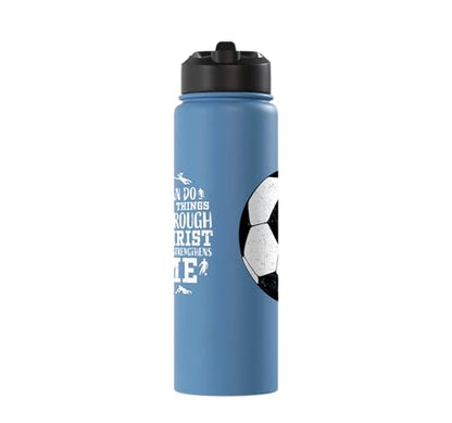 Christian Soccer Faith Graphic Bible Verse Philippians 4:13 Stainless Steel Insulated Water Bottle - color: Light Blue