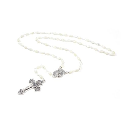 Catholic Rosary For Men & Women - 22.5" Rosary Necklace From The Holy Land Of Jerusalem - Catholic Rosary With Olive Wood & Mother of Pearl Rosary Beads & Crucifix Dangle - color: Saint Michael