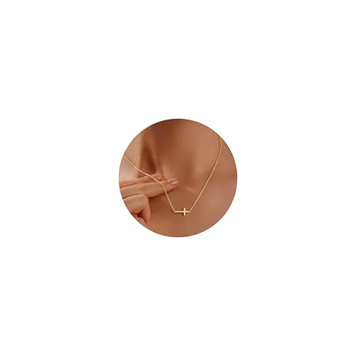 ORAZIO Cross Necklace for Women, Sterling Silver Cross Pendant - color: Gold Plated-Link-Small