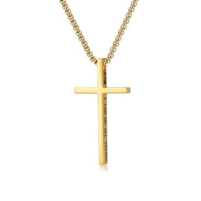 Cross Necklace for Men,Stainless Steel Christian Pendant Jewelry - color: C-gold-60cm chain