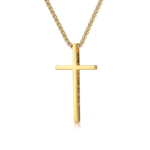 Cross Necklace for Men,Stainless Steel Christian Pendant Jewelry - color: C-gold-60cm chain