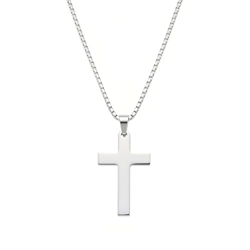 Stainless Steel Cross Necklace Unisex Box Chain 18-24in Faith Gift - size: 18"