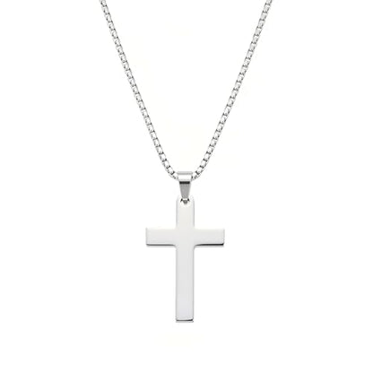 Stainless Steel Cross Necklace Unisex Box Chain 18-24in Faith Gift - size: 18"