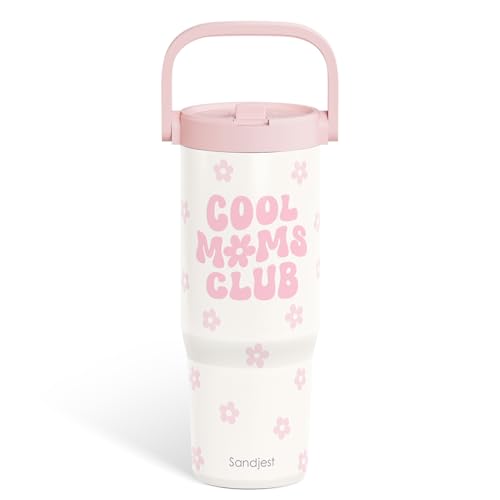 SANDJEST Mom Stainless Steel Straw Lid Tumbler 30oz with Carry Handle for Women, Cool Mom Club Insulated Travel Coffee Cup, Gift for Sports Outdoor Mother's Day Christmas Birthday - color: Mom 2